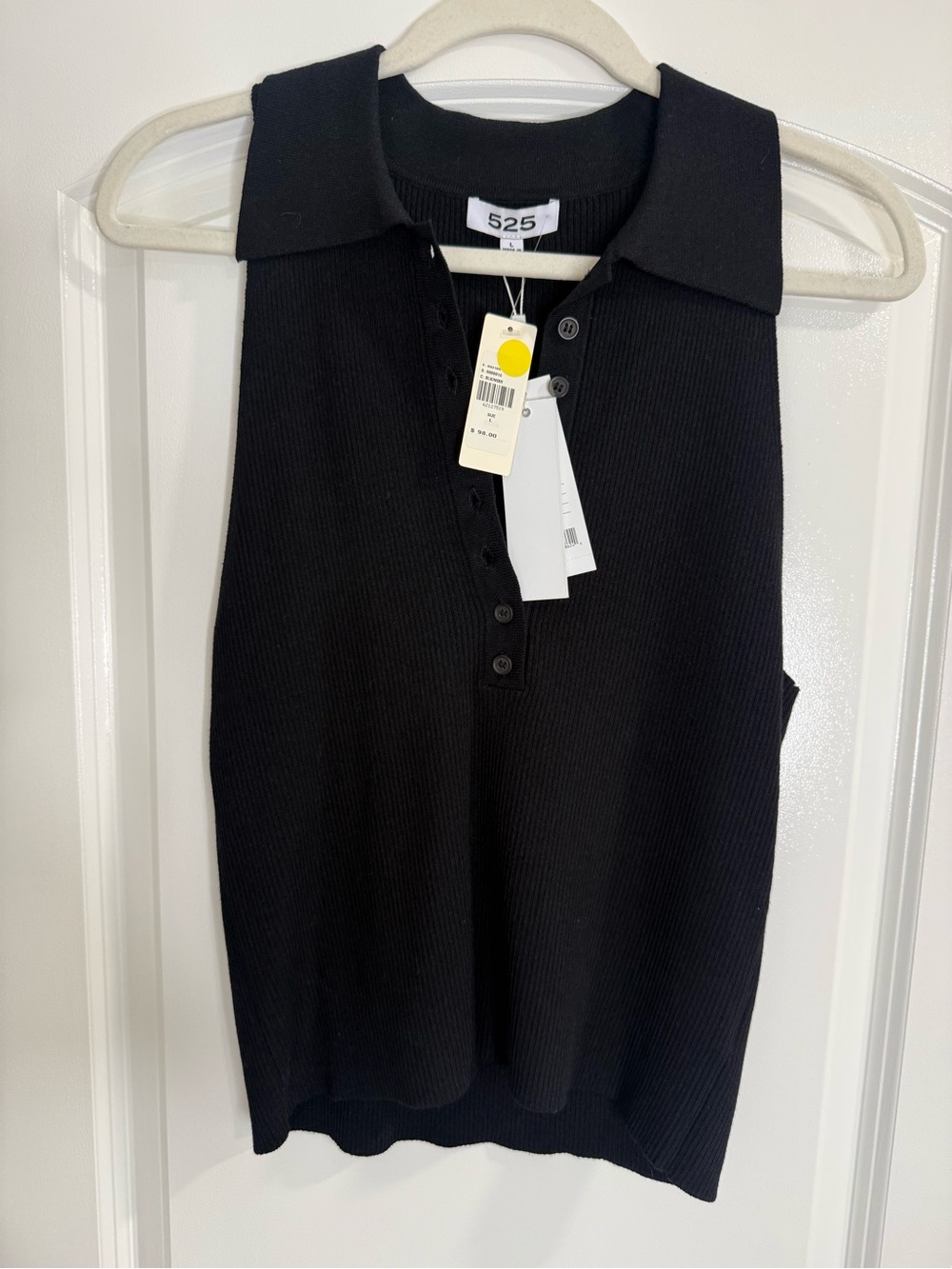 Anthropologie 525 America Black Ribbed Sleeveless Polo Tank